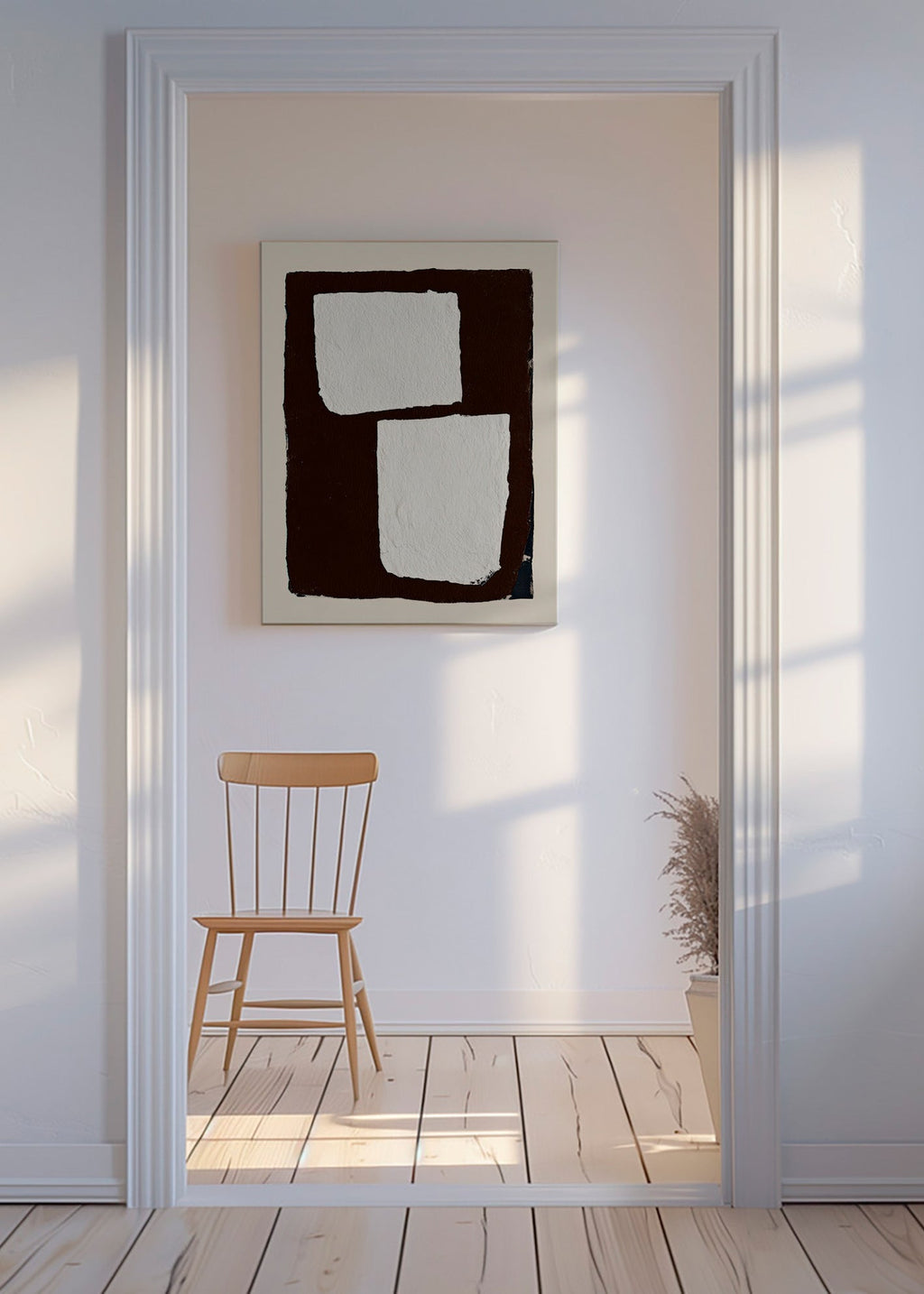 Tableau abstrait mocha con blocs blancs