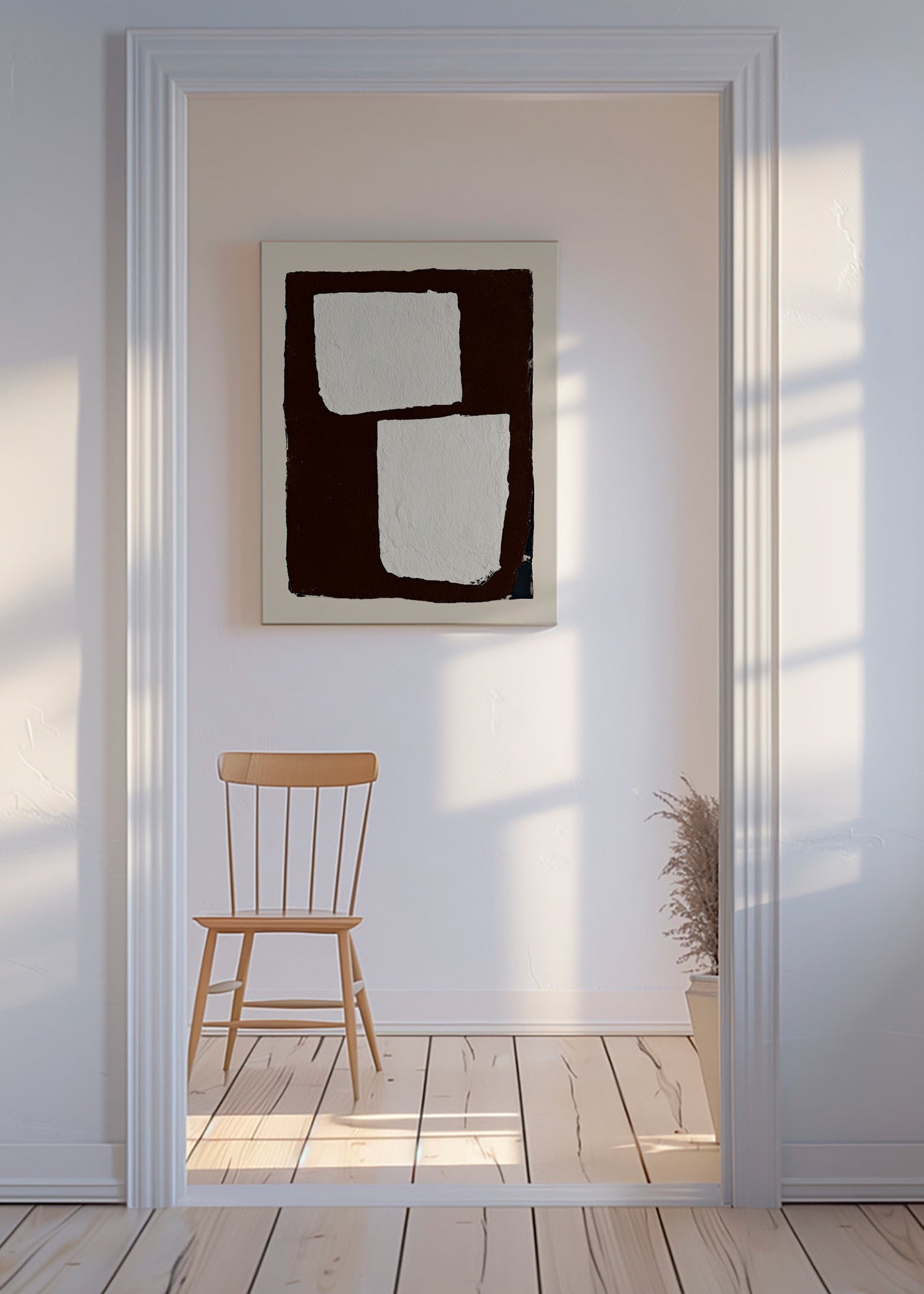 Tableau abstrait mocha con blocs blancs