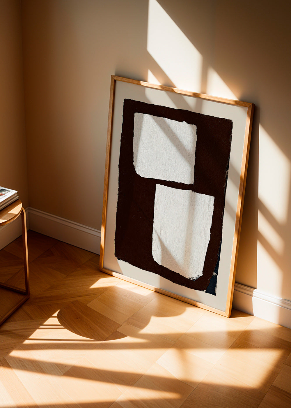 Tableau abstrait mocha con blocs blancs