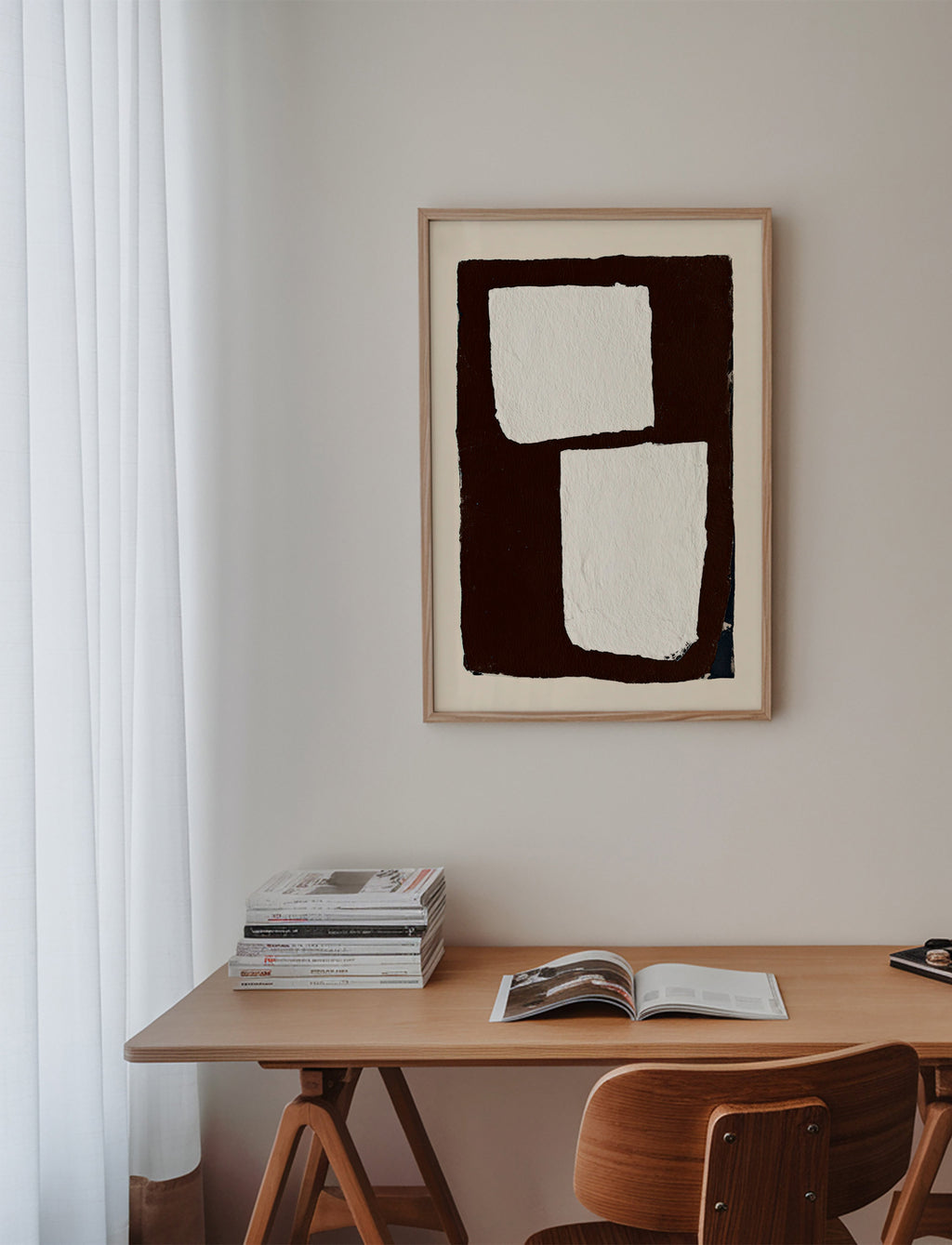 Tableau abstrait mocha con blocs blancs