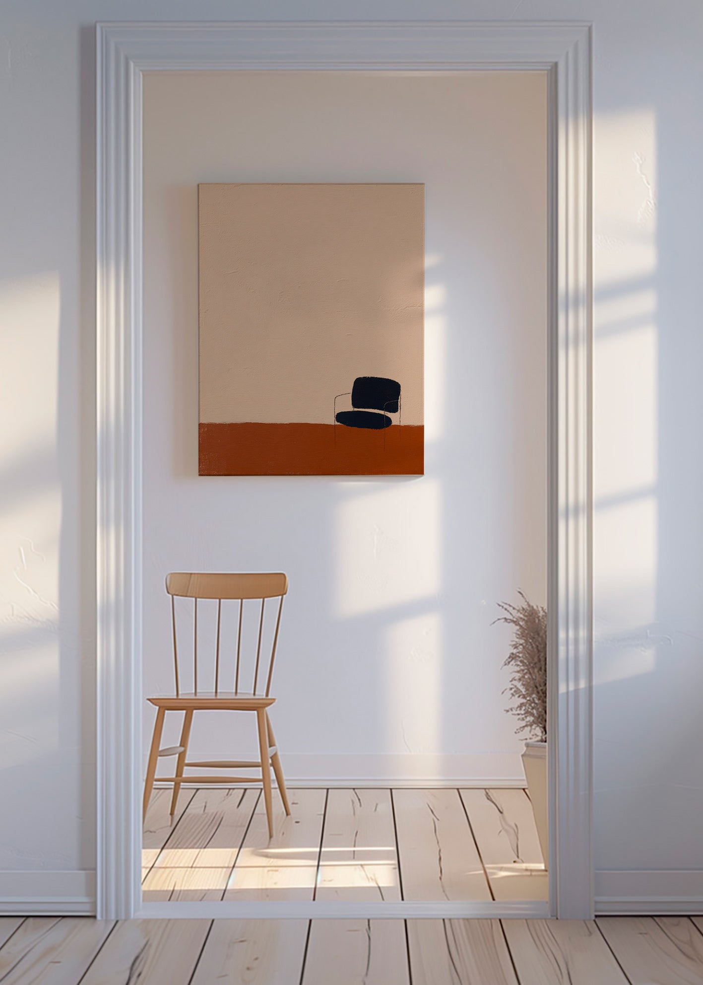 Affiche minimaliste chaise sur sol ocre