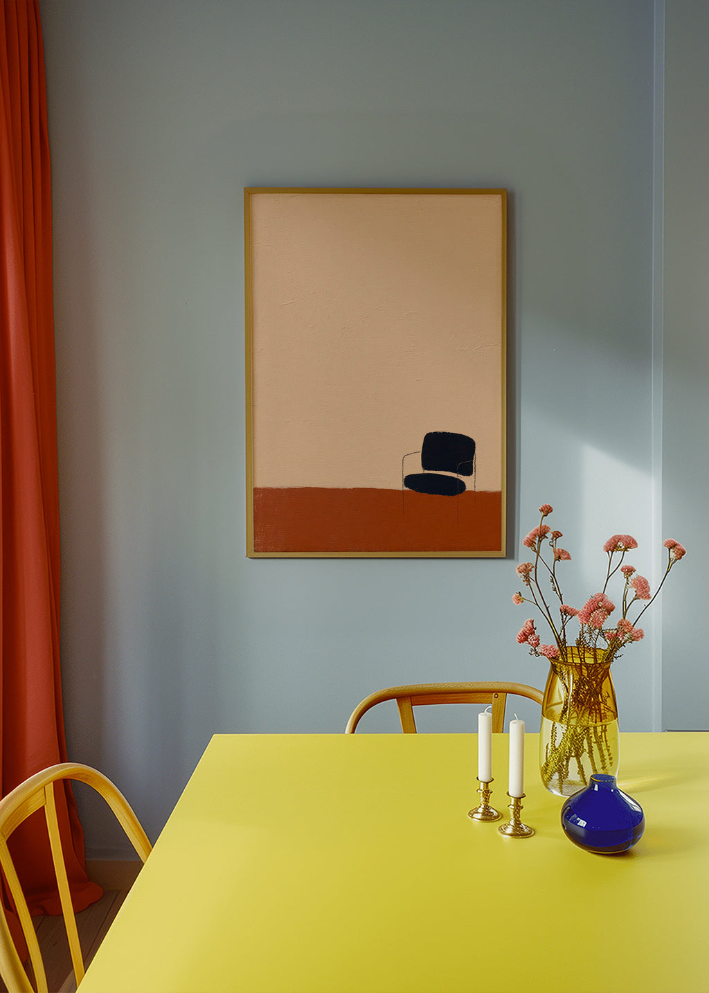 Affiche minimaliste chaise sur sol ocre