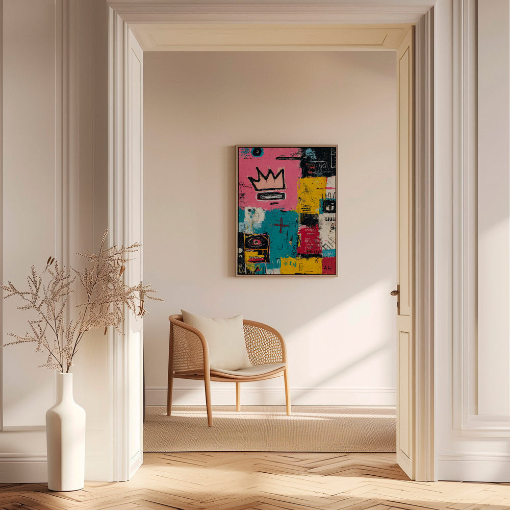 Œuvre abstraite à la couronne et blocs colorés