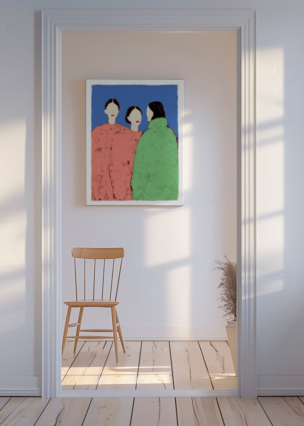 Illustration de trois silhouettes stylisées sur fond bleu