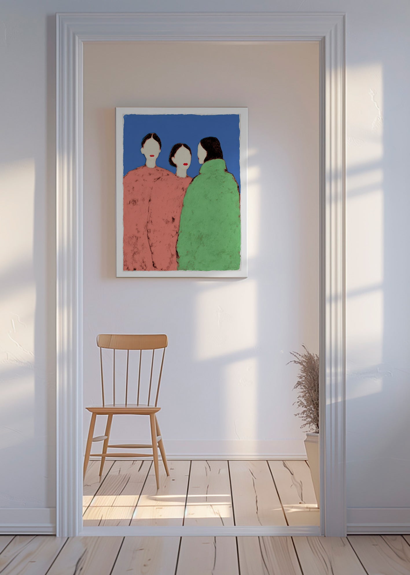 Illustration de trois silhouettes stylisées sur fond bleu