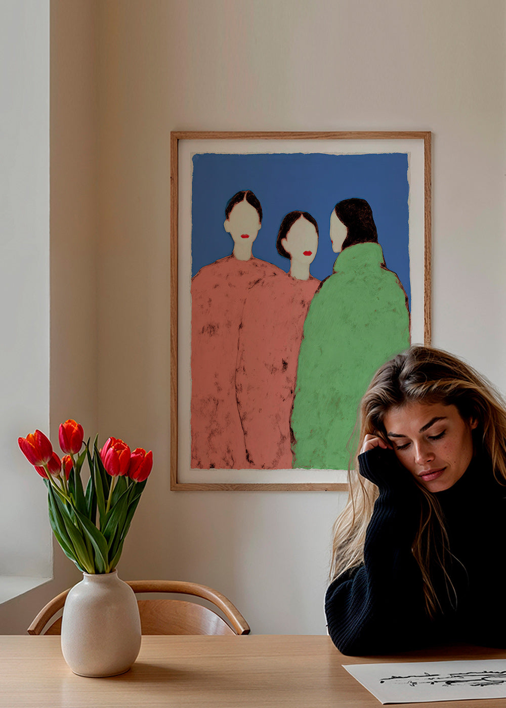 Illustration de trois silhouettes stylisées sur fond bleu