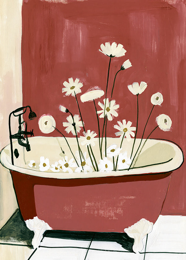 Impression botanique: fleurs en baignoire