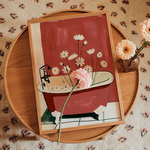 Impression botanique: fleurs en baignoire