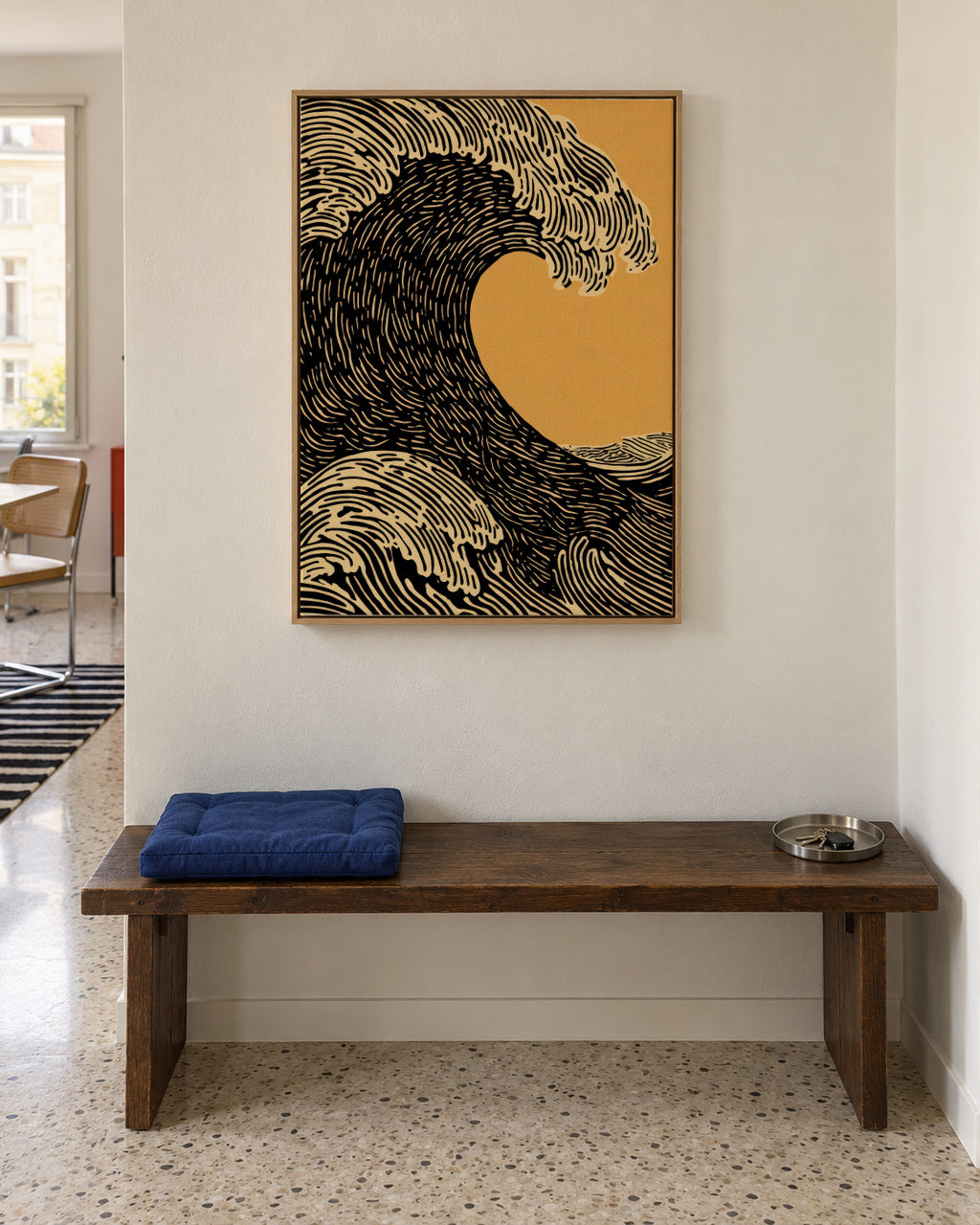 Black Wave - Framed canvas in an interior