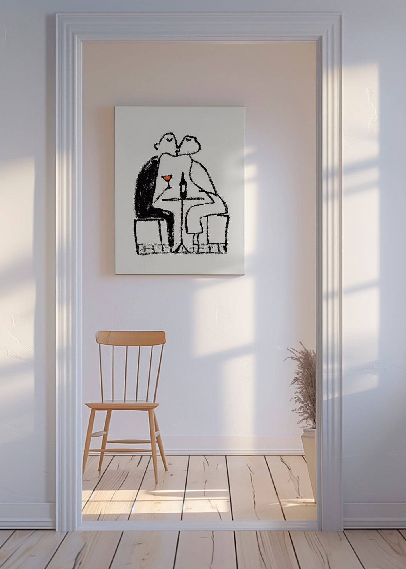 Art de cuisine: couple et verre de vin