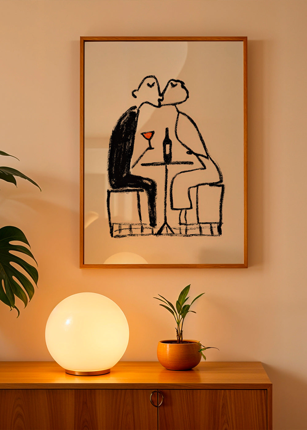 Art de cuisine: couple et verre de vin