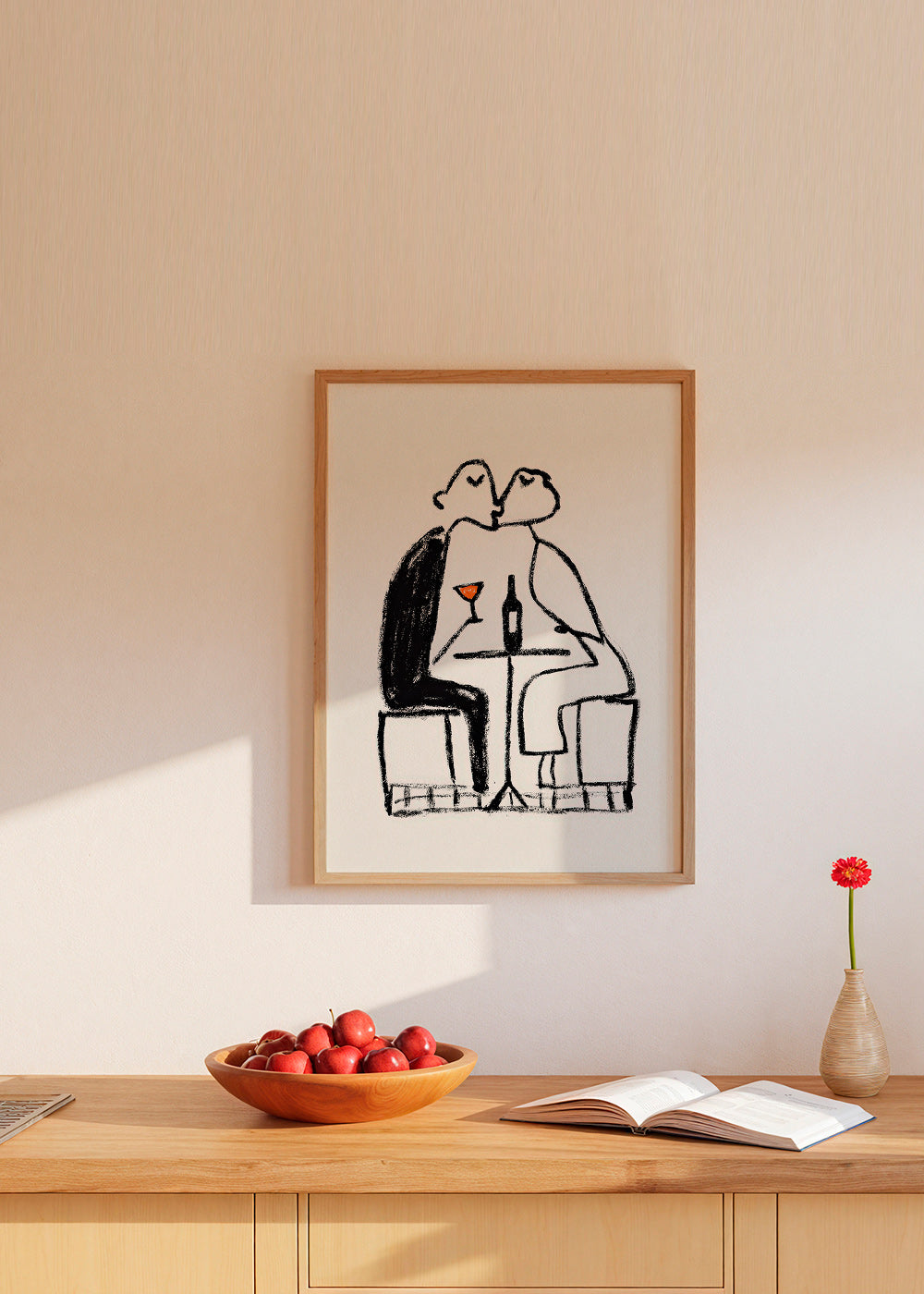 Art de cuisine: couple et verre de vin