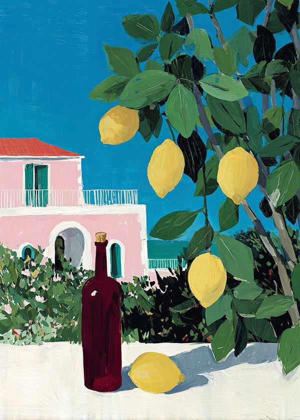 Art de cuisine citrons et bouteille