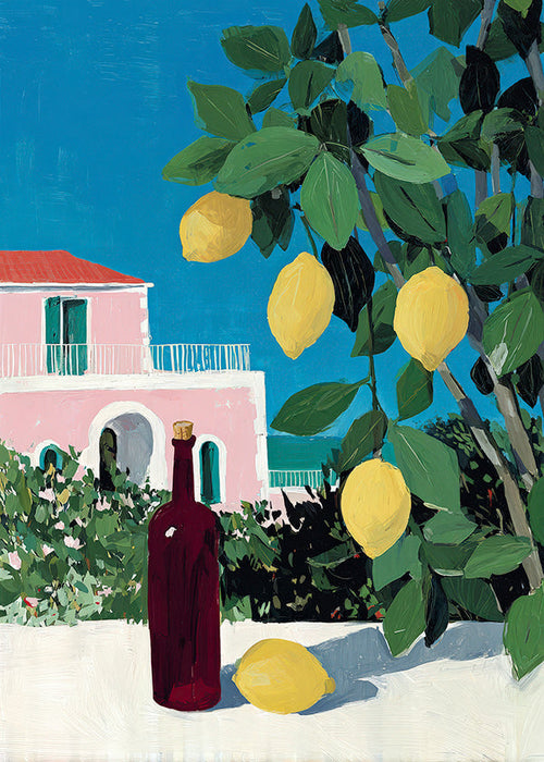 Art de cuisine citrons et bouteille