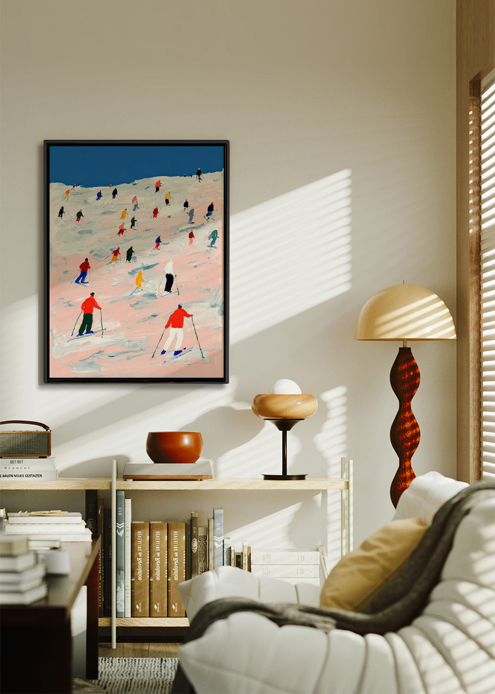 Oeuvre sportive de ski sur pente colorée