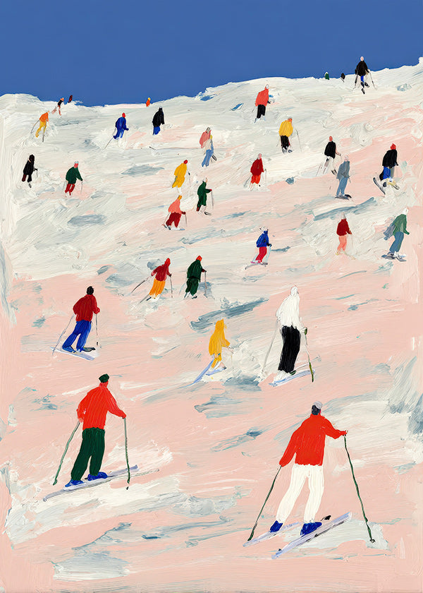Oeuvre sportive de ski sur pente colorée
