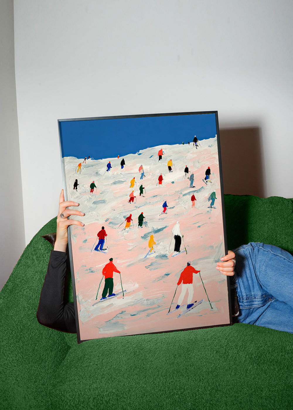 Oeuvre sportive de ski sur pente colorée
