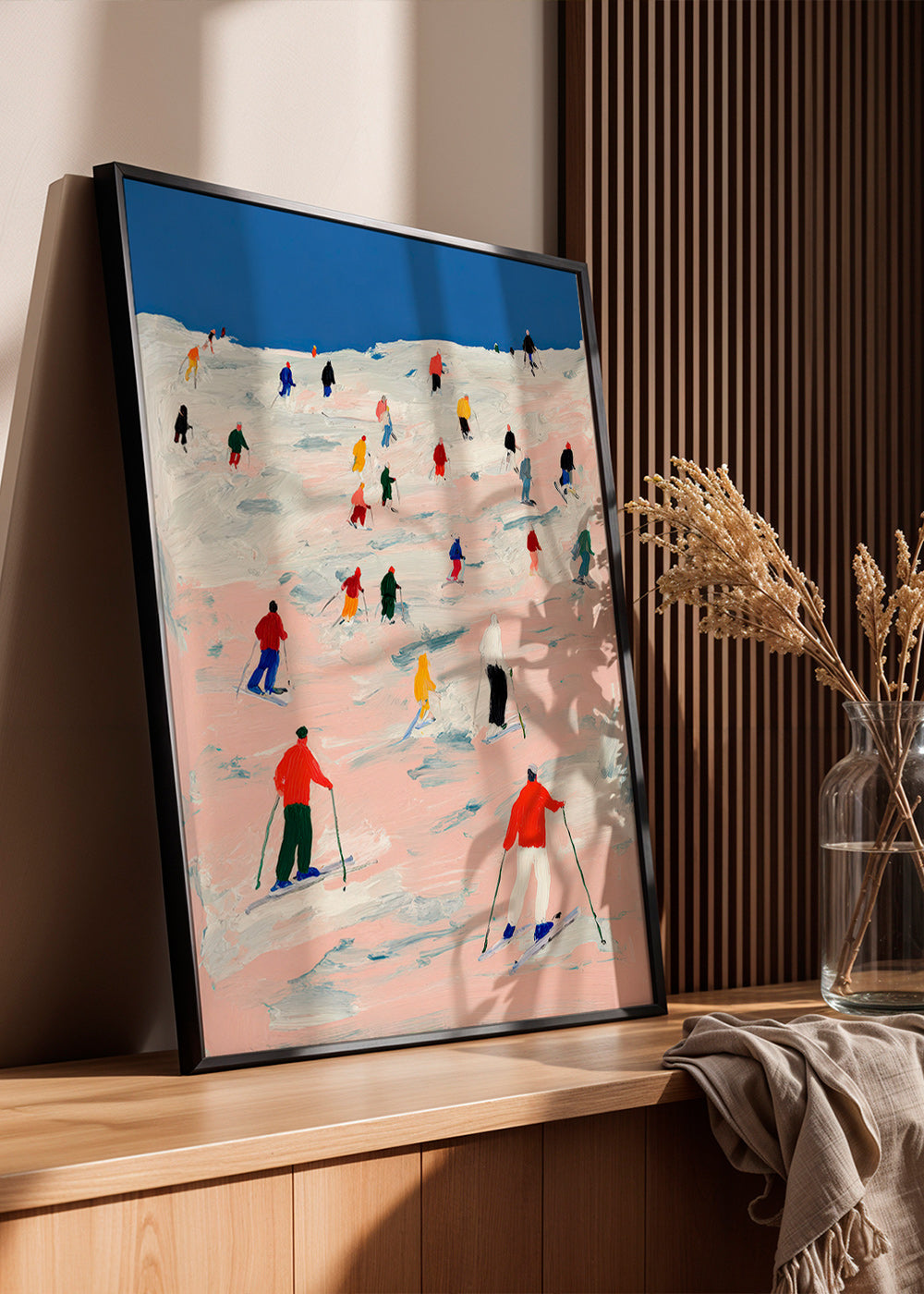 Oeuvre sportive de ski sur pente colorée