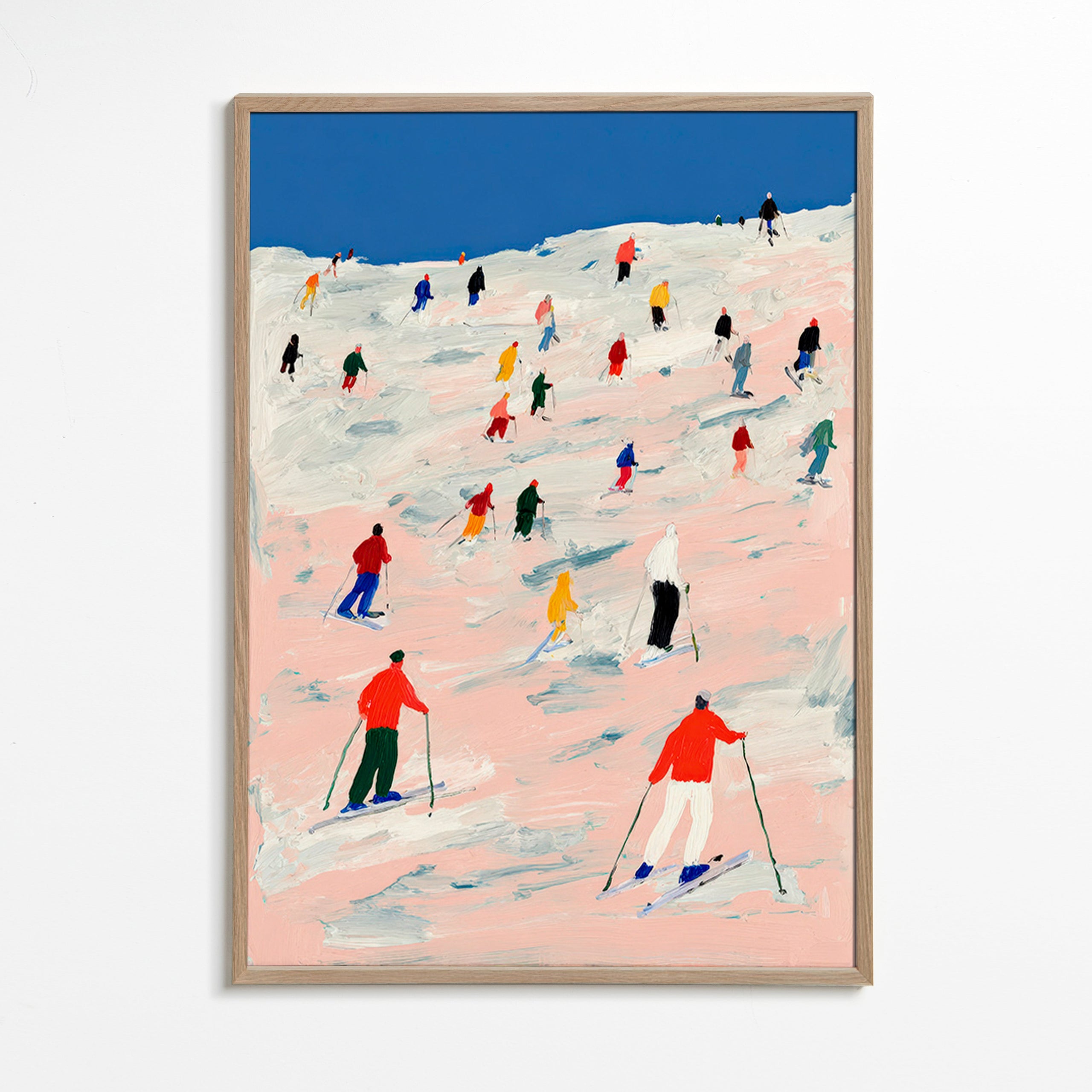 Oeuvre sportive de ski sur pente colorée