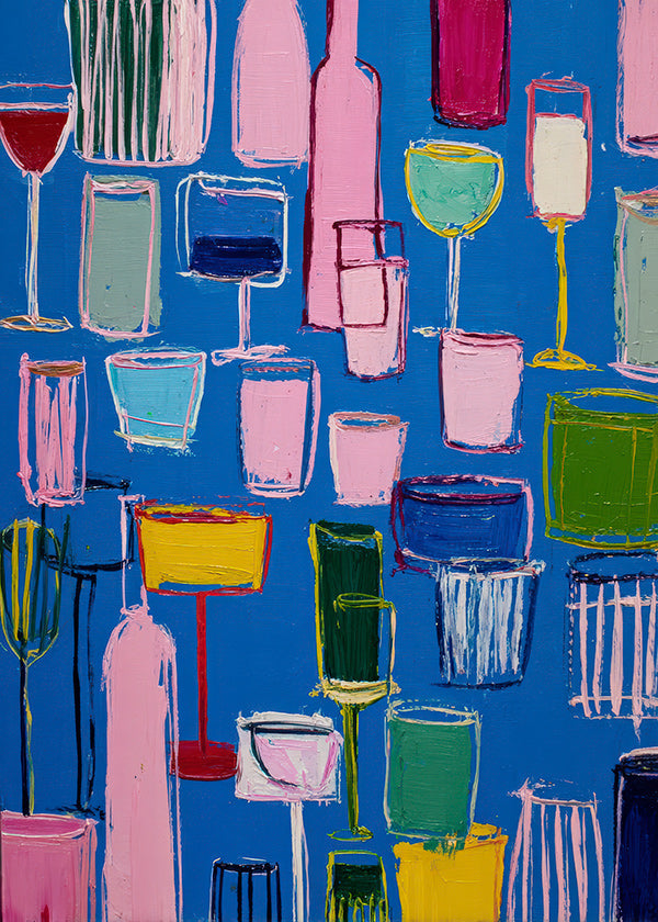 Art de cuisine : cocktails colorés sur fond bleu
