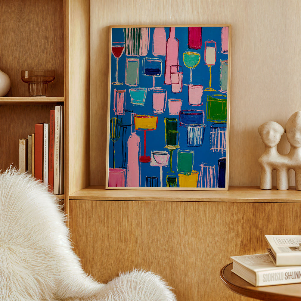 Art de cuisine : cocktails colorés sur fond bleu