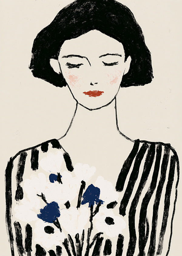 Illustration: portrait féminin aux fleurs