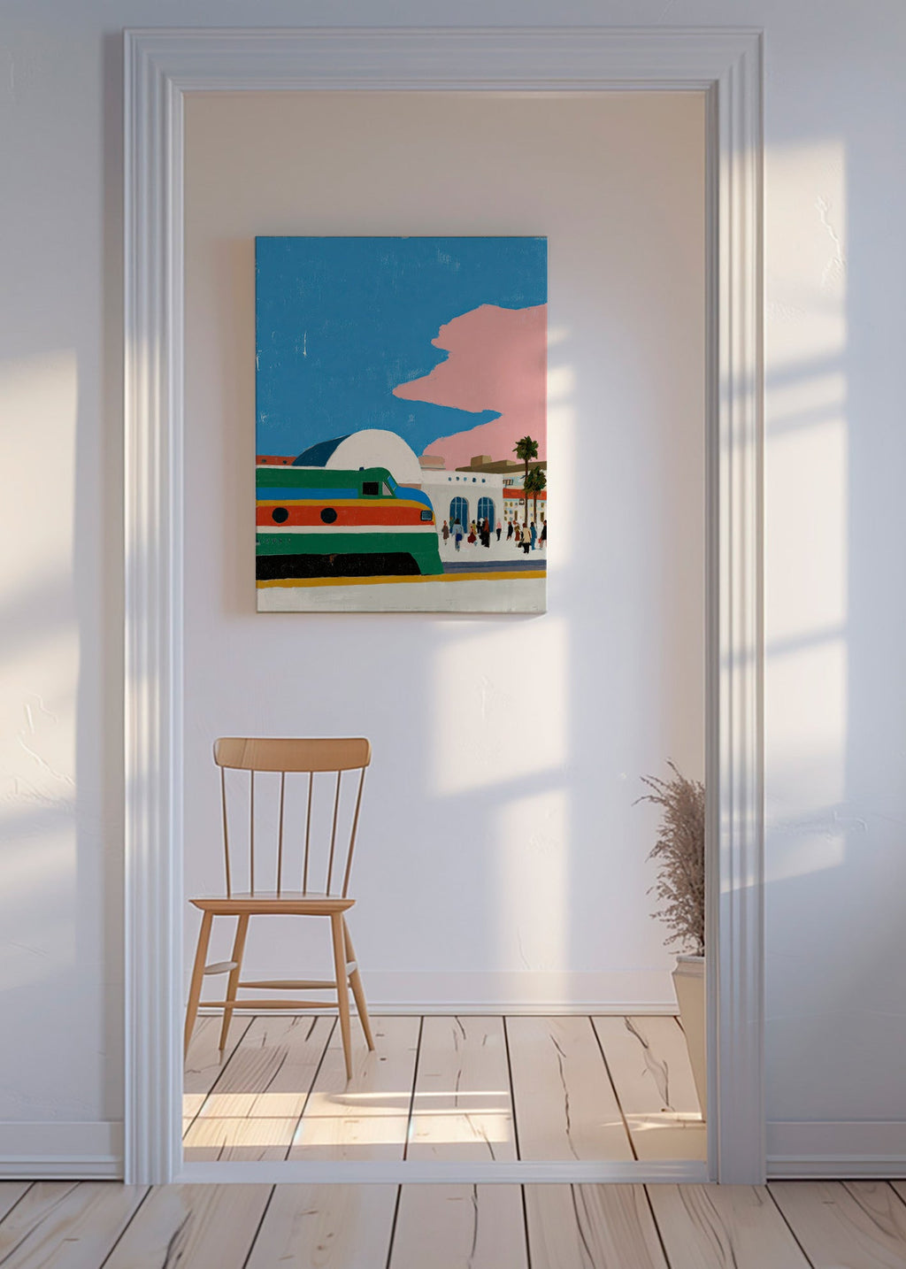 Illustration de gare avec train coloré