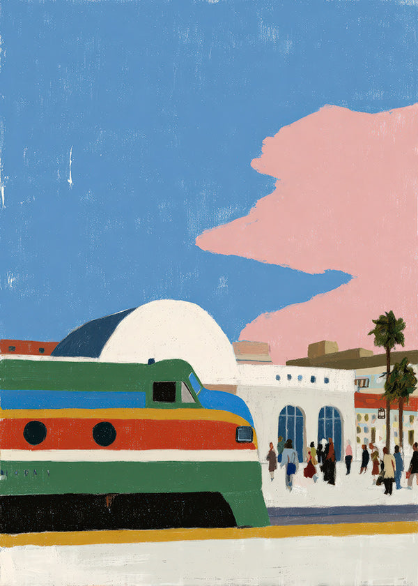 Illustration de gare avec train coloré