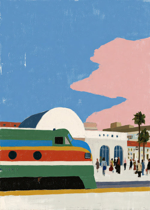Illustration de gare avec train coloré