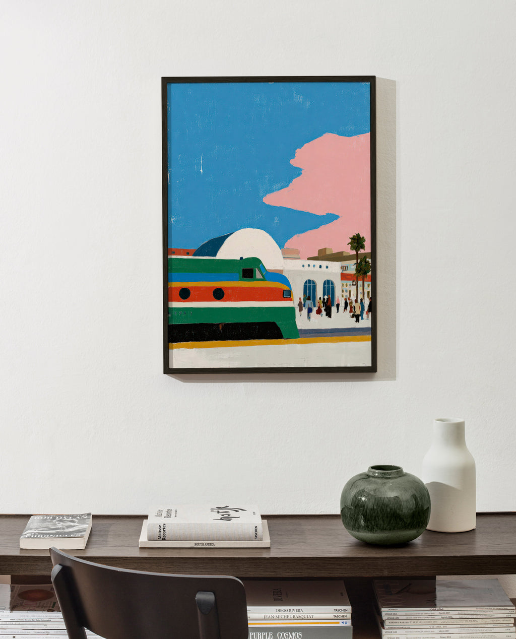 Illustration de gare avec train coloré