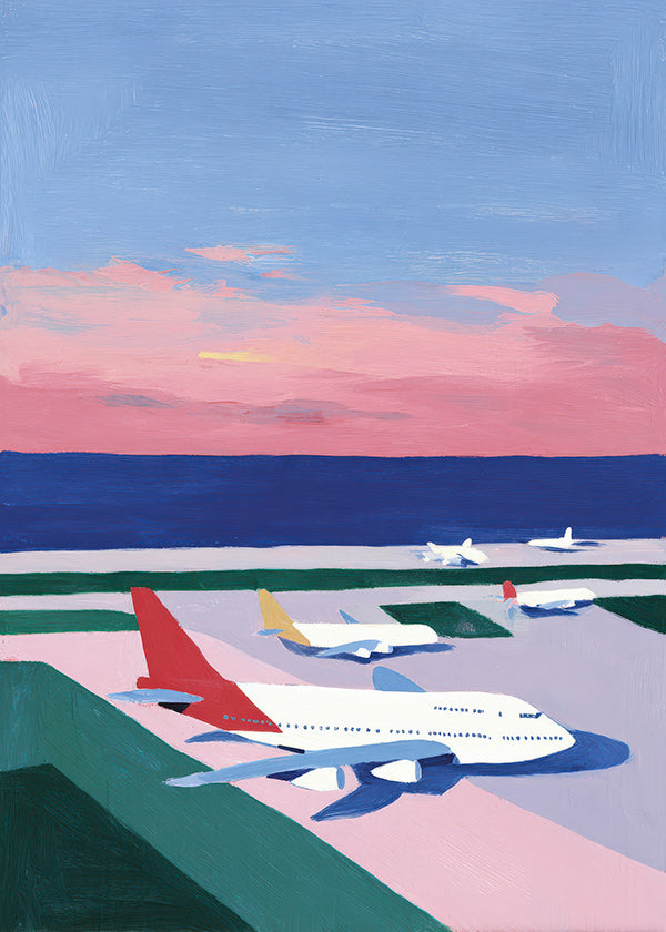 Affiche urbaine con pista al atardecer