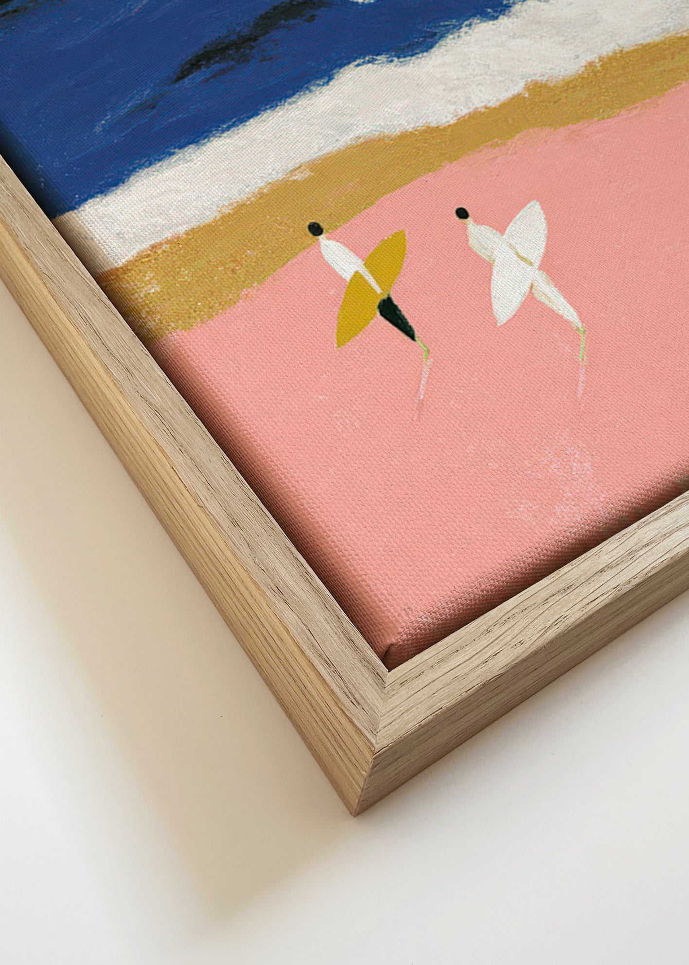 Tableau de paysage avec surfeurs et sable rose