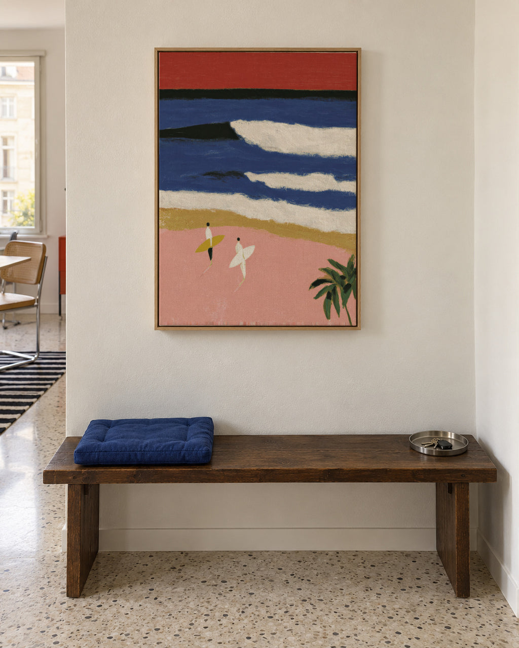 Coral Waves - Framed canvas in an interior