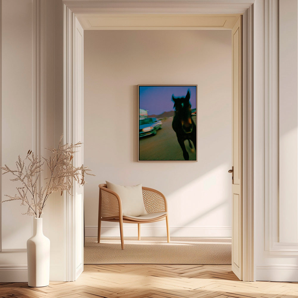 Œuvre cheval en mouvement au crépuscule