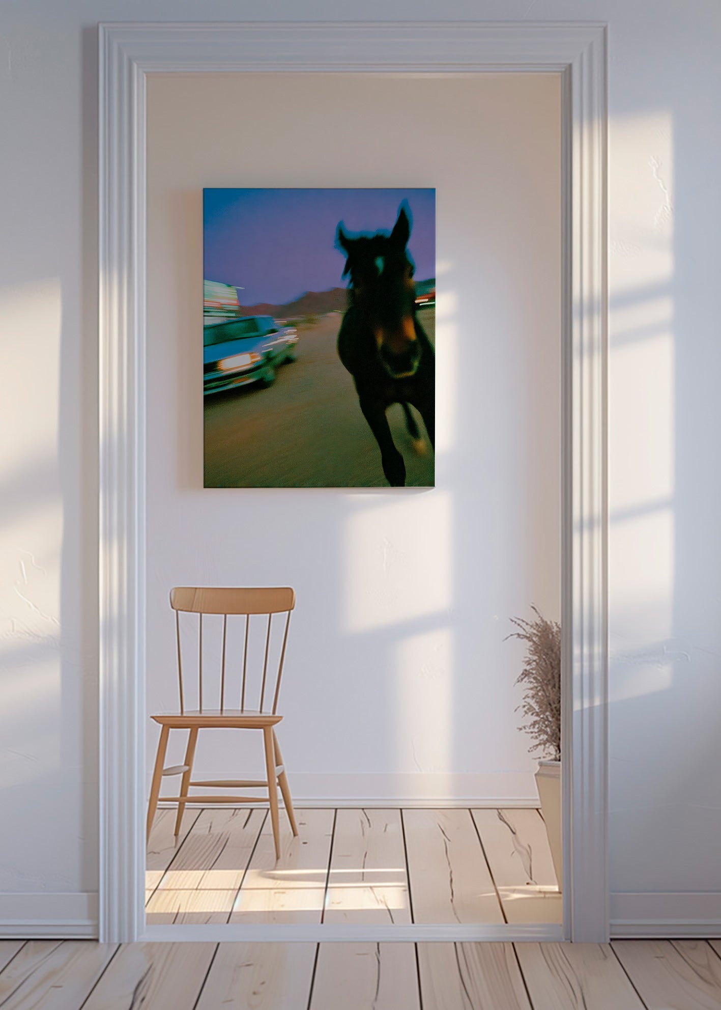 Œuvre cheval en mouvement au crépuscule