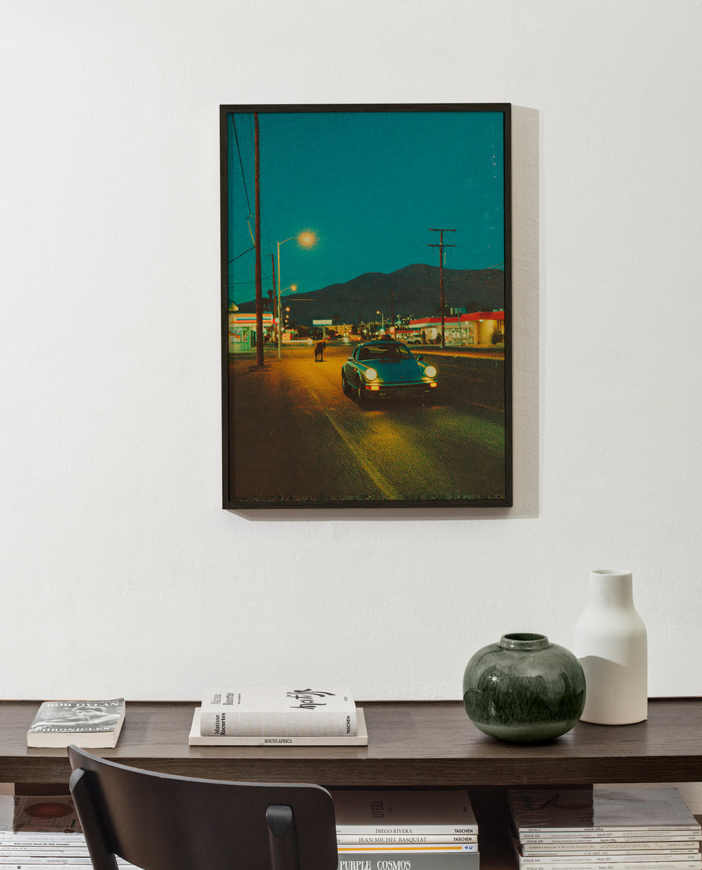 Art de paysage : route désertique nocturne