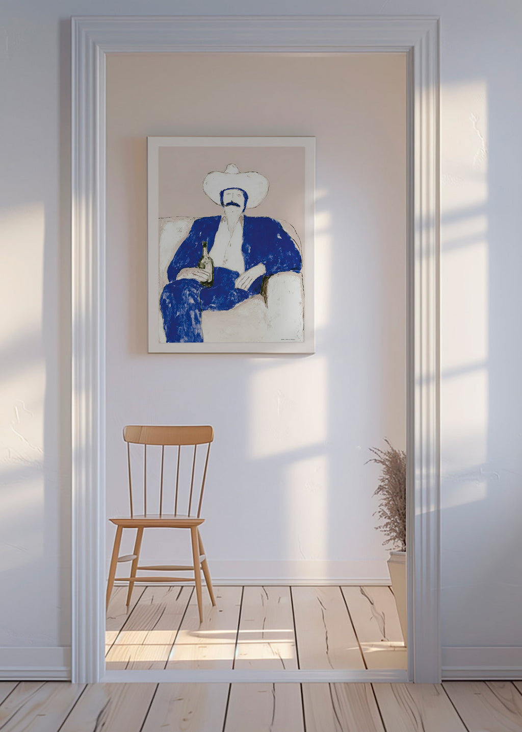 Illustration de cowboy bleu assis