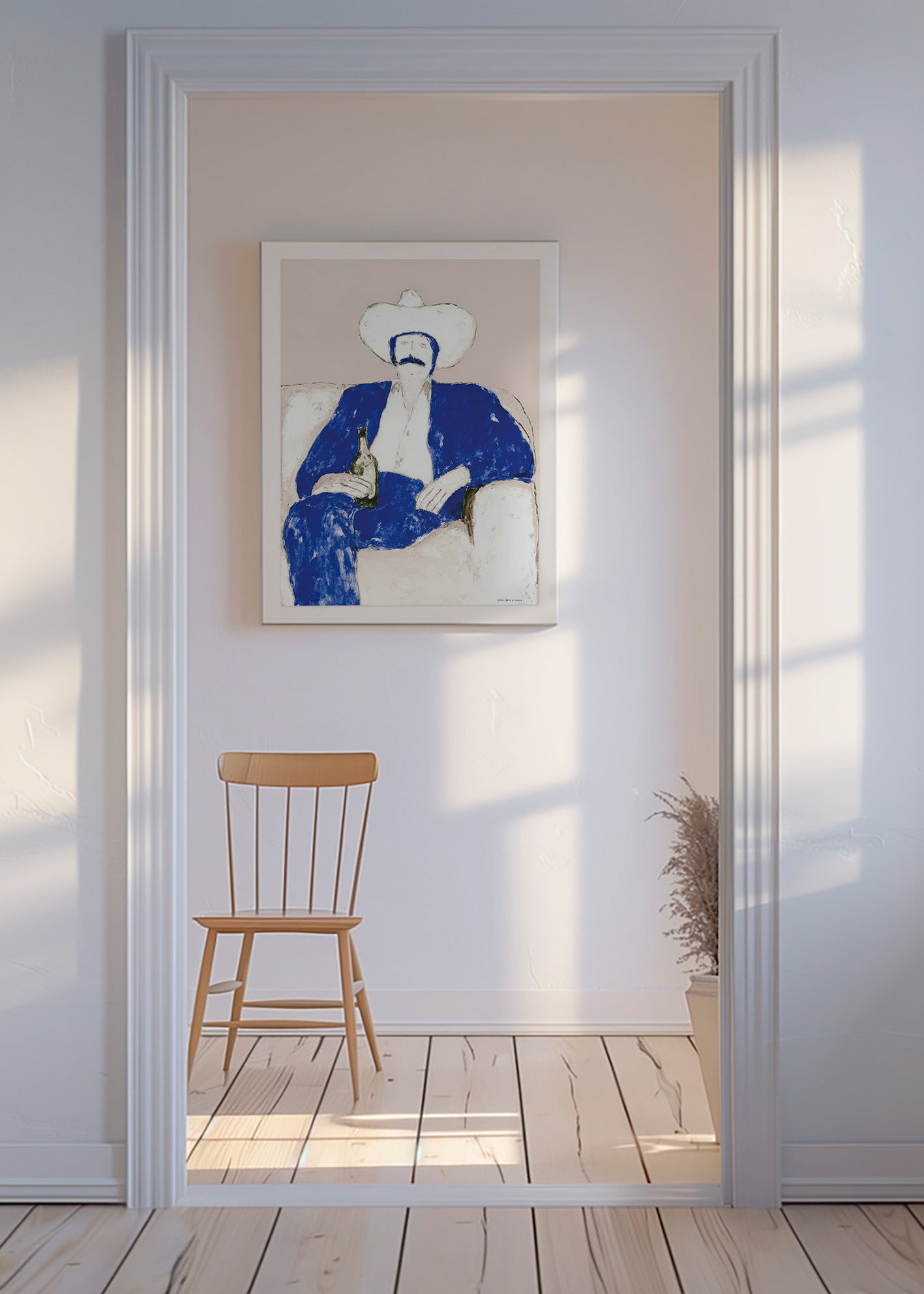 Illustration de cowboy bleu assis