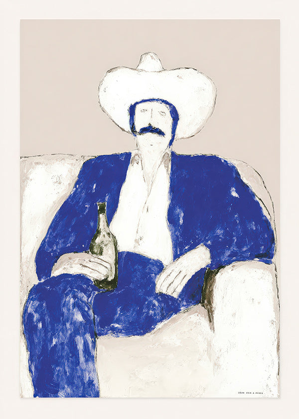 Illustration de cowboy bleu assis