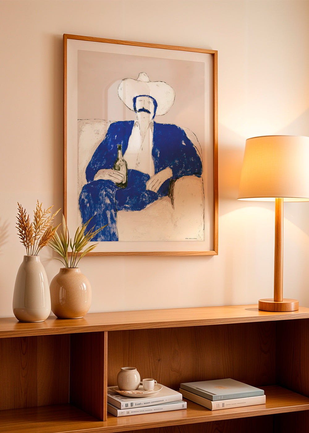 Illustration de cowboy bleu assis