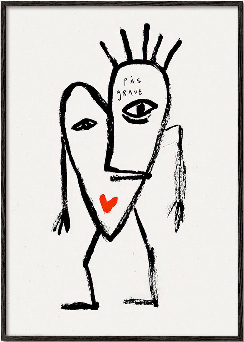 Art abstrait visage linéaire avec coeur rouge