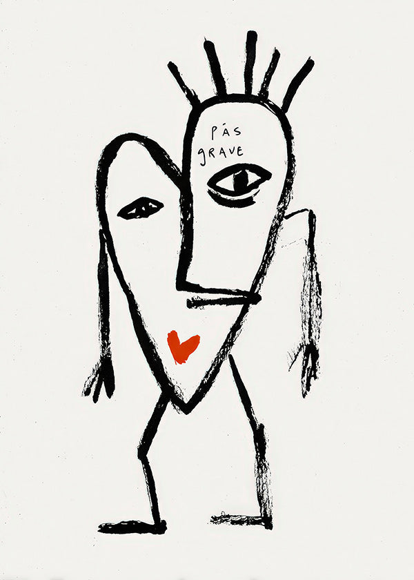 Art abstrait visage linéaire avec coeur rouge