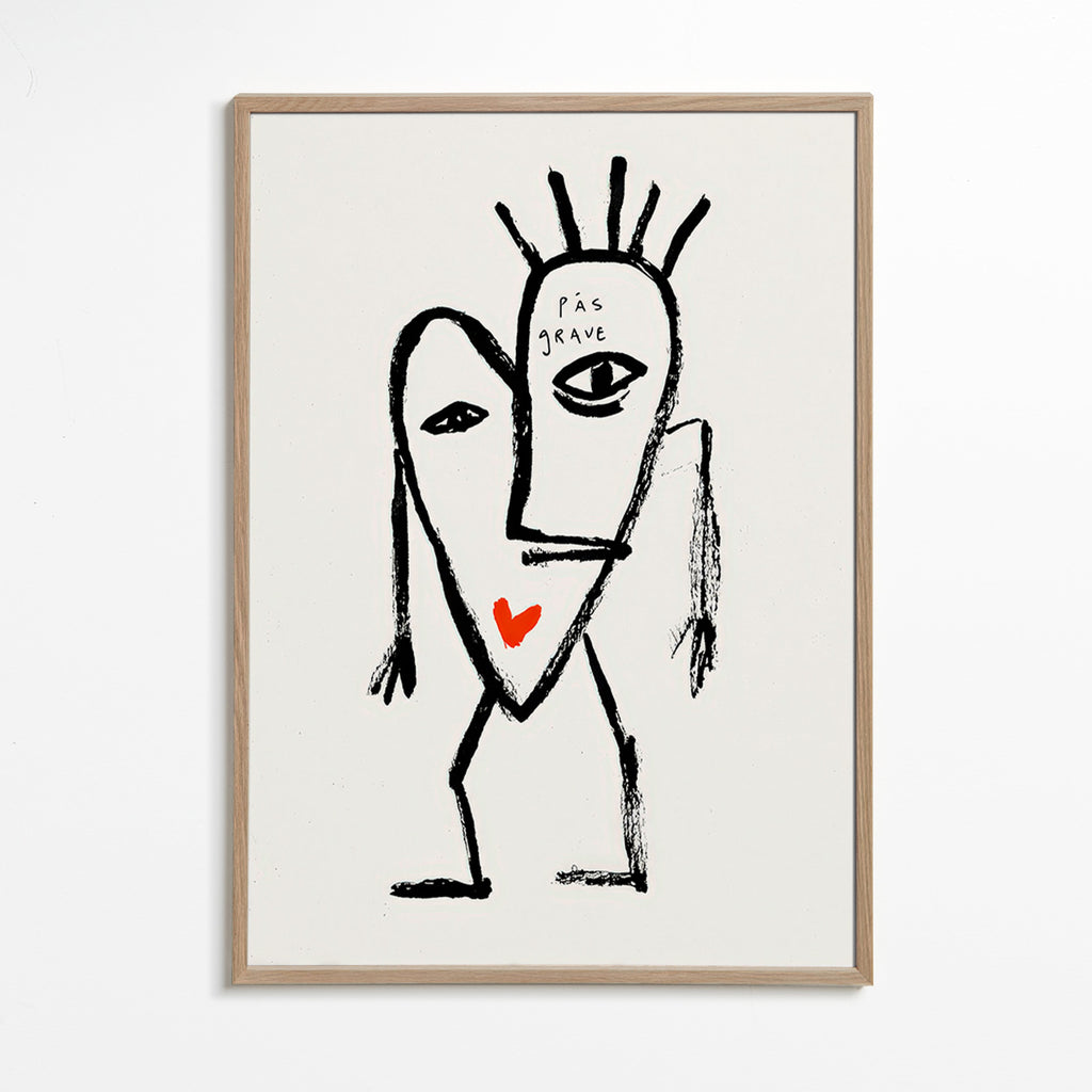 Art abstrait visage linéaire avec coeur rouge