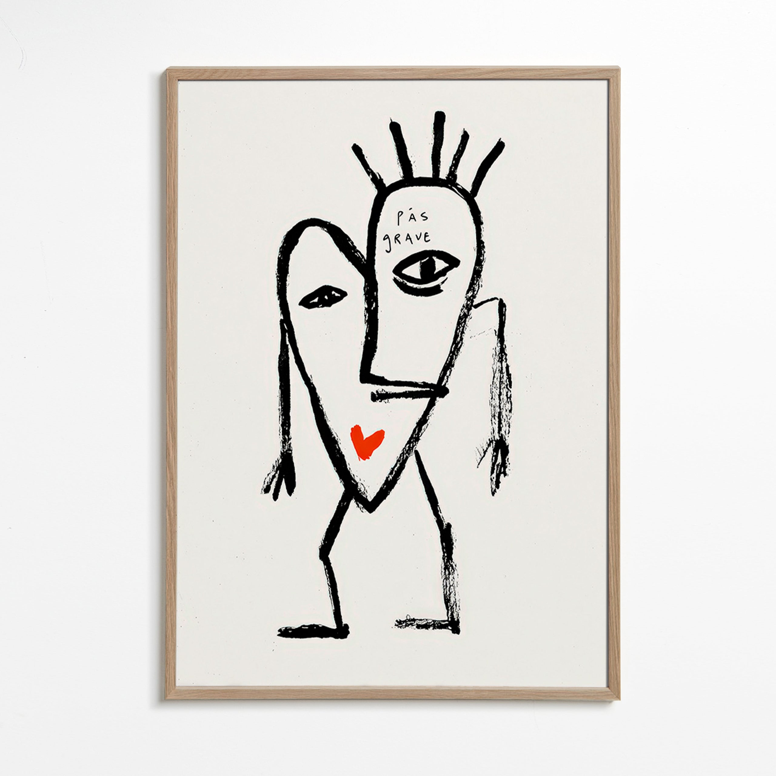 Art abstrait visage linéaire avec coeur rouge