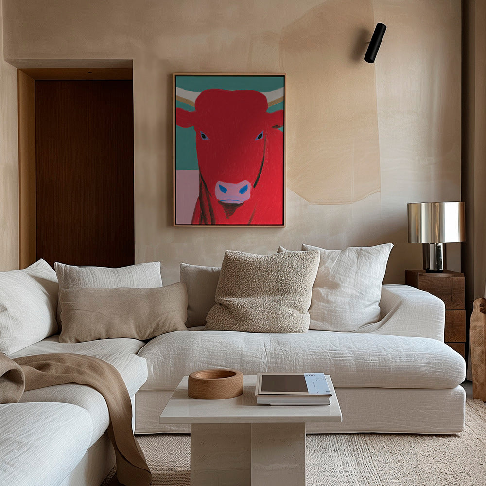 Portrait de taureau rouge contemporain
