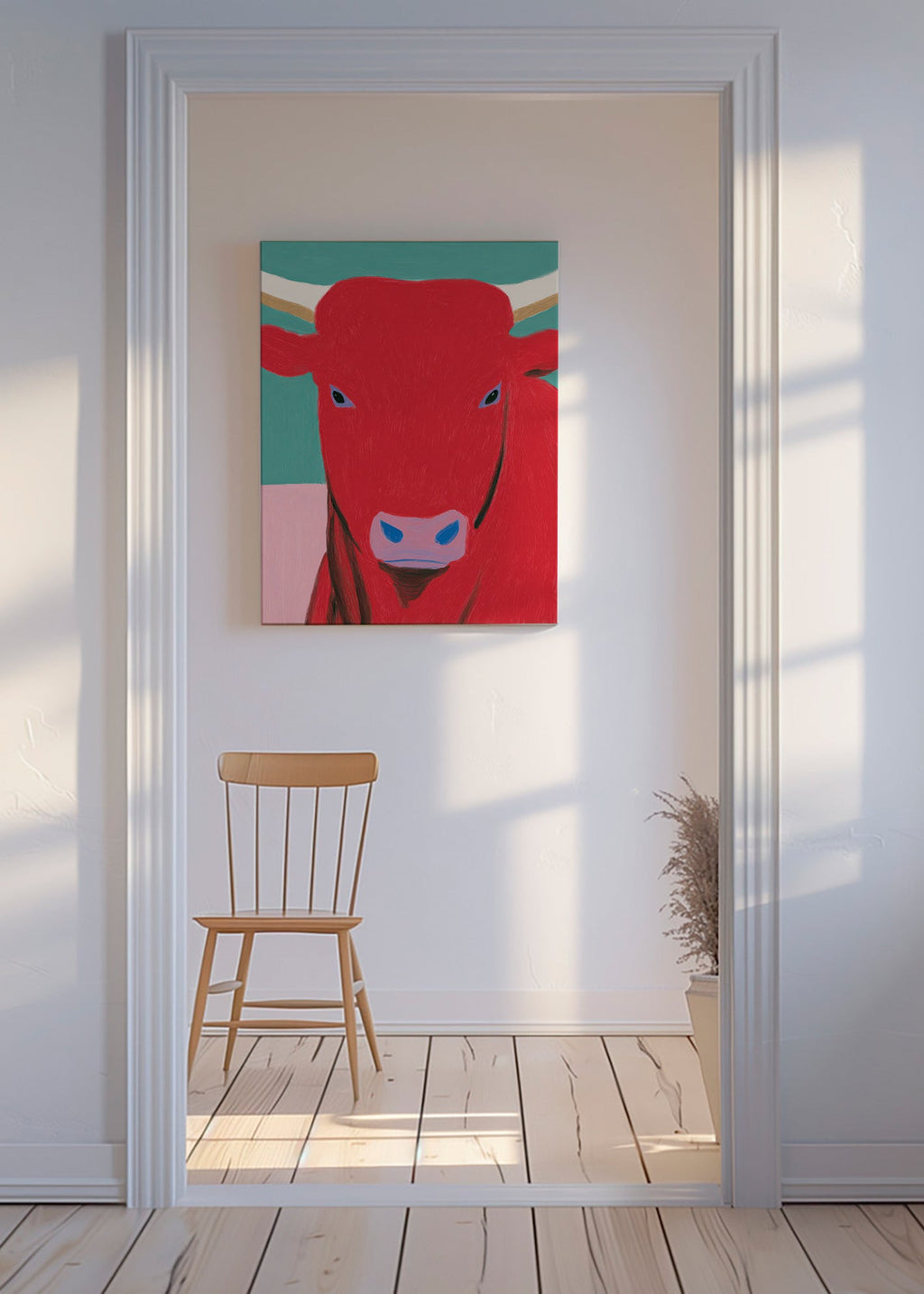 Portrait de taureau rouge contemporain