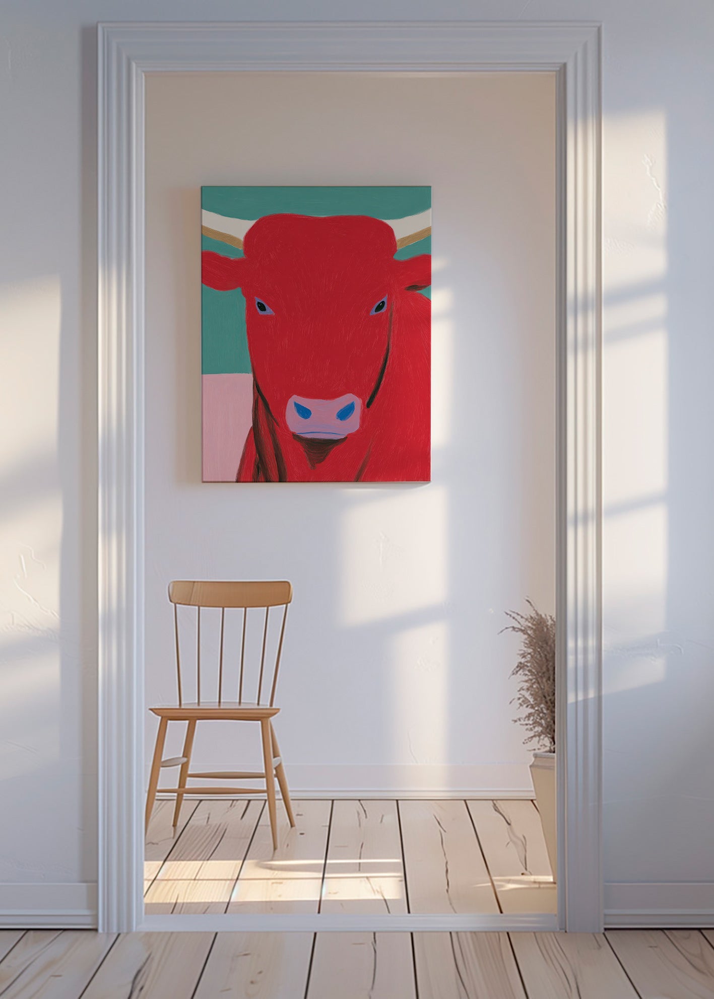 Portrait de taureau rouge contemporain