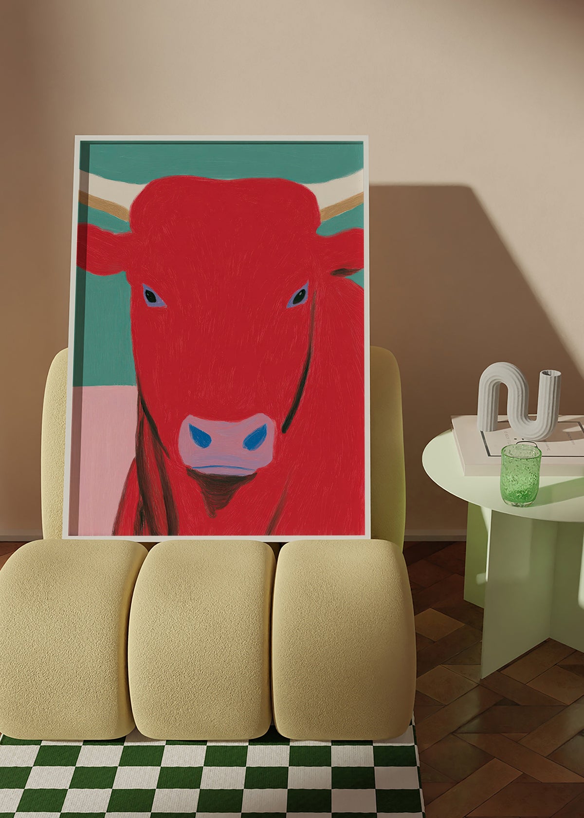 Portrait de taureau rouge contemporain