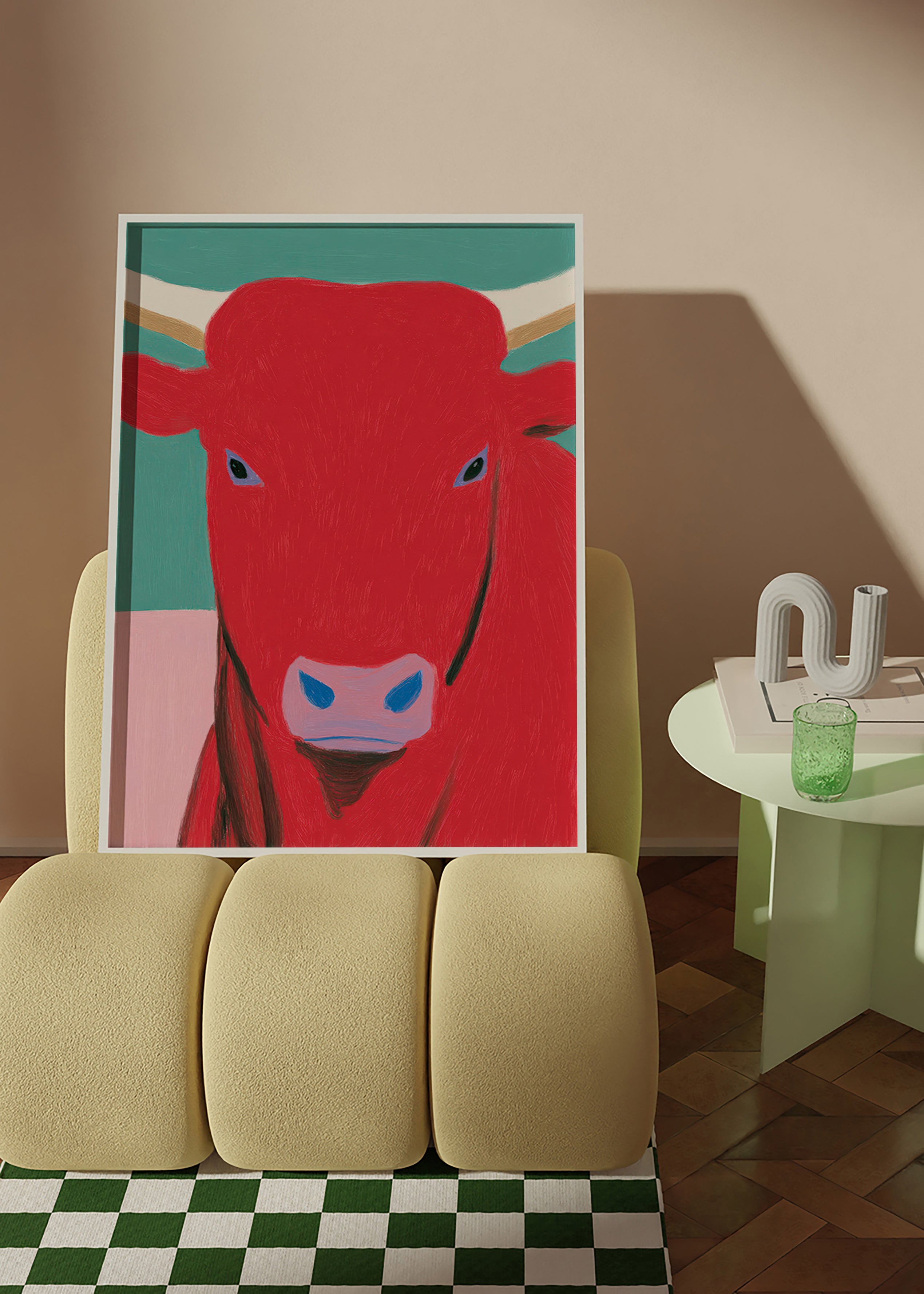 Portrait de taureau rouge contemporain