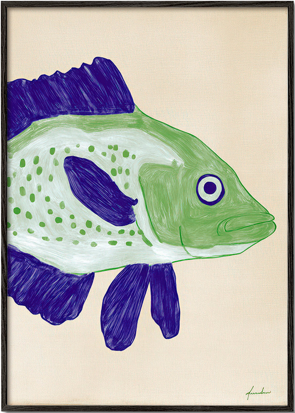 Illustration de poisson vert aux traits bleus